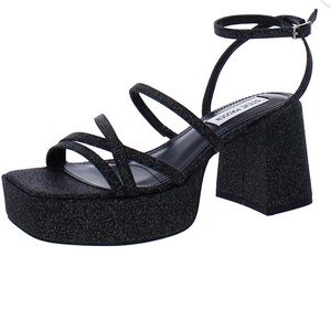 Steve Madden Black Brylee Sparkly Glitter Strappy Chunky‎ Platform Heels NWOT 11